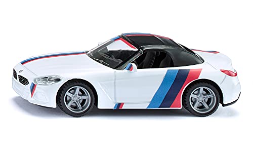 siku 2347, BMW Z4 M40i, 1:50, Metall/Kunststoff, Weiß, Spielzeugauto für Kinder, Abnehmbare Räder, Inkl. Stickerbogen mit Stickern im M-Design