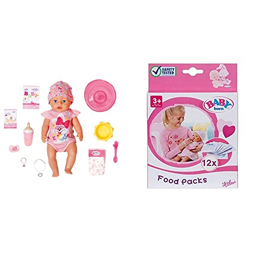 Zapf Creation 827956 BABY born Magic Girl 43 cm & Puppen-Nahrung - Leicht für kleine Hände, Kreatives Spiel fördert Empathie & Soziale Fähigkeiten, Für Kleinkinder ab 3 Jahren - Inklusive 12 Beutel im Sale