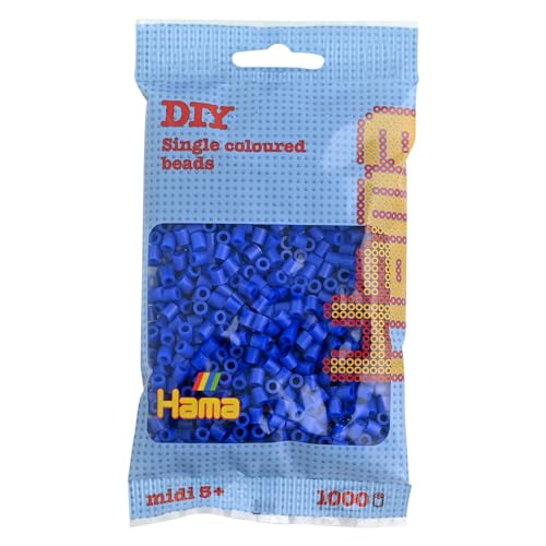 Hama Perlen 207-08 Bügelperlen Beutel mit ca. 1.000 Midi Bastelperlen mit Durchmesser 5 mm in Blau, kreativer Bastelspaß für Groß und Klein