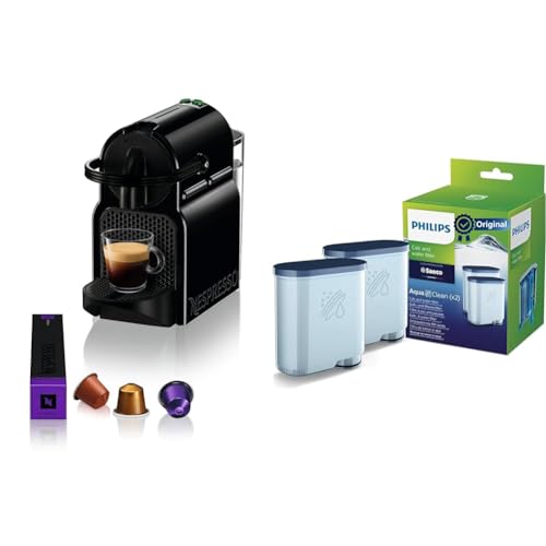 Nespresso De'Longhi EN 80.B Inissia, Hochdruckpumpe, Energiesparfunktion, kompaktes Design, 1260W, 32 x 12 x 23 cm, Dunkle Schwarz & Philips AquaClean Kalk- und Wasserfilter für Espressomaschinen im Sale