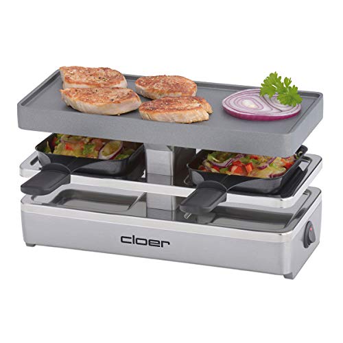 Cloer 6495 Mini Raclettegrill / 400 W / 2 Pfännchen mit wärmeisolierten Griffen / Unbeheizter Parkplatz für leere Pfännchen