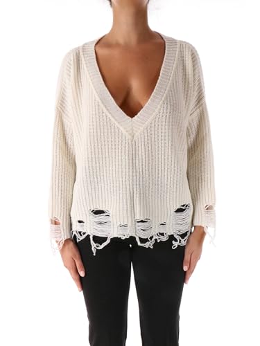 Pinko Damen Austerstrick-Strickwolle mit Henley-Hemd, Z00_Bianco-Gelato Vaniglia, XL im Sale