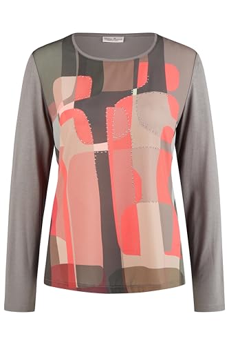 Damen Shirt mit Bluseneinsatz und Frontprint Taupe im Sale