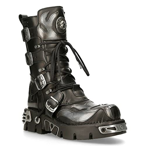 New Rock Unisex Silber Metallisch Schädel Teufel Gote Punk Leder Kalbsstiefel 36 im Sale