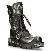 Thumbnail for New Rock Unisex Silber Metallisch Schädel Teufel Gote Punk Leder Kalbsstiefel 36 im Sale