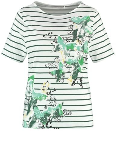 Gerry Weber Damen Gestreiftes T-Shirt aus Baumwolle Kurzarm gestreift, Frontprint Green/White Striped Print 40 im Sale