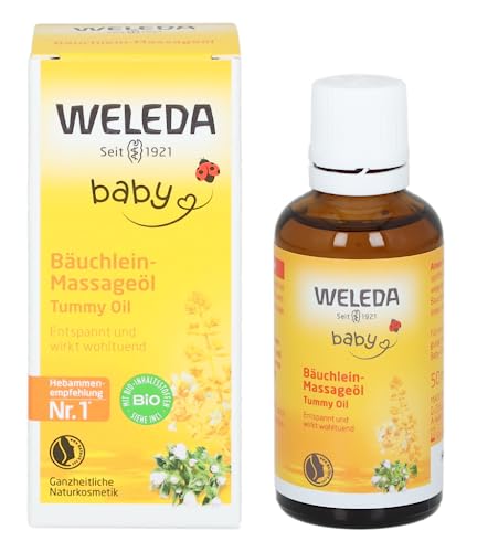 WELEDA Bio Baby Bäuchlein Massageöl, Naturkosmetik Massage Öl gegen Bauchschmerzen und Krämpfe von Babys und Kleinkindern, Pflegeöl zur Verdauungsförderung (1 x 50 ml) im Sale