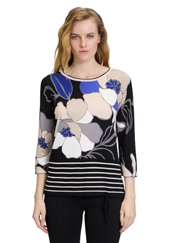 Betty Barclay Damen Feinstrickpullover mit Blumenprint Schwarz/Blau,44 im Sale