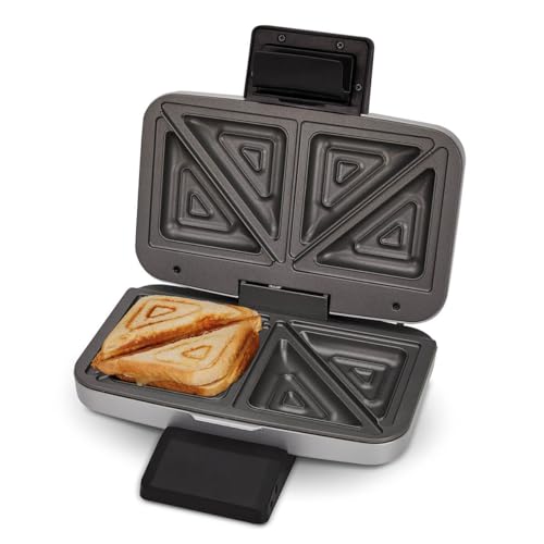 Cloer 6259 Sandwichmaker, 900 W für 2 diagonal geteilte Toasts, American Toasts, XXL Füllungen, Silber im Sale