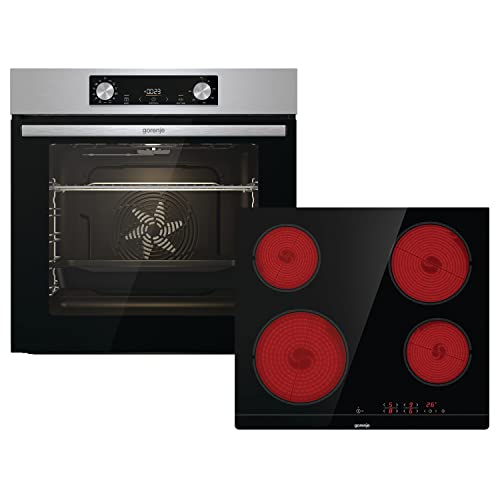 Gorenje Einbaubackofen-Set Jump Set mit Glaskeramik-Kochfeld / 77 Liter / Heißluft / GentleClose & Open / EcoClean / AirFry / PizzaMode / ChildLock / PerfectGrill / Teleskopauszüge / Inox-Look im Sale