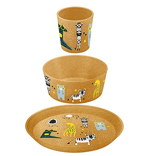 KIDS SET ZOO Kleiner Teller + Schale + Becher nature wood im Sale