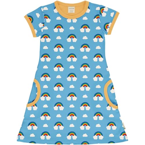 Maxomorra Mädchen Kleid Kurzarm mit Regenbogen GOTS Dress Rainbow (134-140) im Sale