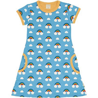 Thumbnail for Maxomorra Mädchen Kleid Kurzarm mit Regenbogen GOTS Dress Rainbow (134-140) im Sale