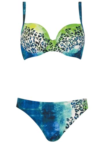 Sunflair Bikini Animalprint Zweiteiler blau grün schnell trockende Spacer-Cups Formbügel mit verstellbaren Trägern schmal geschnittene Hüfthose großer Cup im Sale