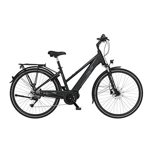 Fischer E-Bike Trekking, VIATOR 4.1i Elektrofahrrad für Damen, RH 44 cm, Mittelmotor 80 Nm, 36 V Akku im Rahmen, schwarz matt, 28 Zoll