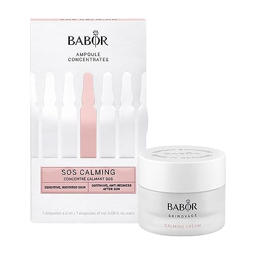 BABOR 2-Step-Calming Set, SOS Calming, Serum Ampullen für das Gesicht, für sofort beruhigte Haut, Ampoule Concentrates, 7 x 2 ml + SKINOVAGE Calming Cream, Gesichtscreme für empfindliche Haut, 50 ml im Sale