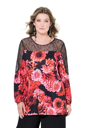 MIAMODA Damen große Größen Übergrößen Plus Size Bluse, A-Linie, Blütenmuster, Mesh-Einsätze Purpur 44 835347541-44 im Sale