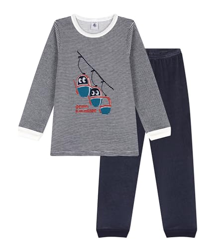 Petit Bateau Jungen Pyjama, Blau Smoking / Weiss Marshmallow, 8 Jahre im Sale