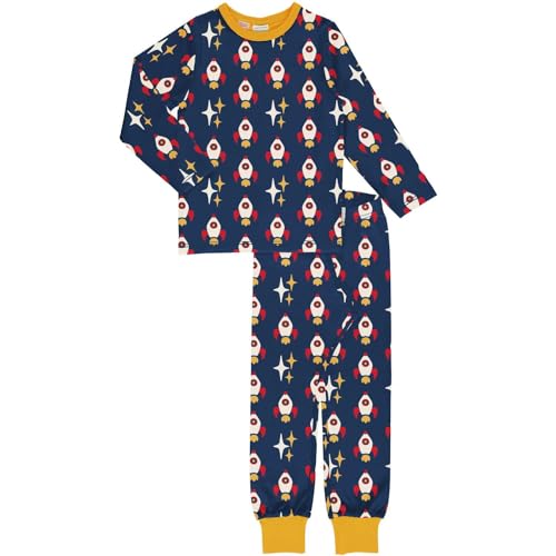 Maxomorra Kinder Schlafanzug mit Raumschiffen GOTS Pyjama Rocket (110/116) im Sale