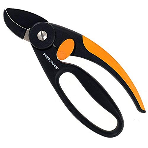 Fiskars Amboss-Gartenschere für trockene Zweige und Äste, Antihaftbeschichtet, Hochwertige Stahl-Klingen, Länge: 19 cm, Schwarz/Orange, Elegance, P43, 1001535