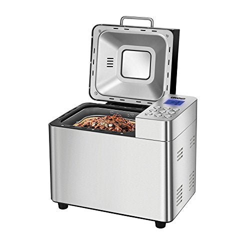 Unold 68456 Backmeister Edel - Brotbackautomat, Silber, 550 W, 750-1000 g Brotgewicht, Keramik-Beschichtung,16 gespeicherte Programme, auch für Marmelade/Konfitüre/Nudelteig, LCD-Display, Edelstahl im Sale