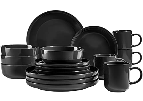 MÄSER 931961 Serie Alenia, Geschirr Set für 4 Personen in modernem skandinavischem Design, 16-teiliges Kombiservice aus Keramik in Schwarz, Steinzeug im Sale