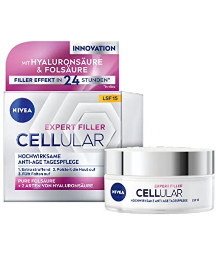 NIVEA Cellular Expert Filler Hochwirksame Anti-Age Tagespflege (50 ml), extra straffende Hyaluron Creme mit Auffüllungseffekt, aufpolsternde Anti Falten Creme mit LSF 15