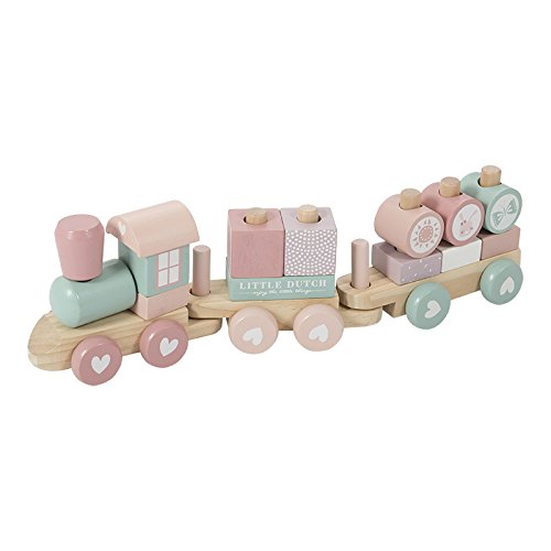 Little Dutch 0422015 Holz-Eisenbahn mit Steck-Formen adventure rosa