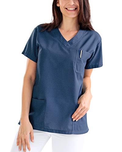 CLINIC DRESS Schlupfkasack Damen-Kasack 1/2 Arm All-Over-Print Schlupfhemd 60 Grad Wäsche Navy/Petrolblau 42 im Sale