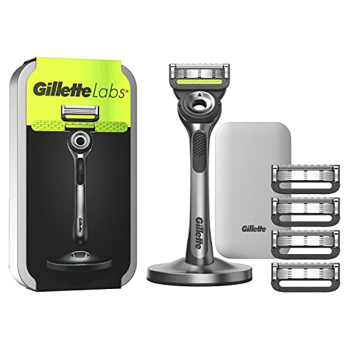 Gillette Labs Nassrasierer Herren, Rasierer mit Reinigungs-Element + Reise-Etui zur Aufbewahrung für unterwegs + 5 Rasierklingen, Geschenk für Männer, Premium-Magnetdock, 1 stück (1er Pack) im Sale