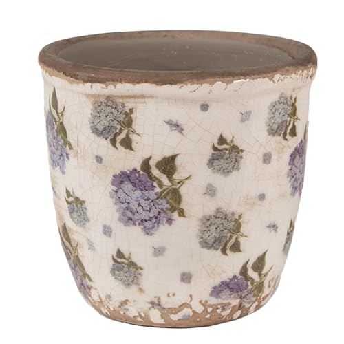 Clayre & Eef Blumentopf Ø 11x10 cm Beige Blau Keramik Blumen Innenblumentopf