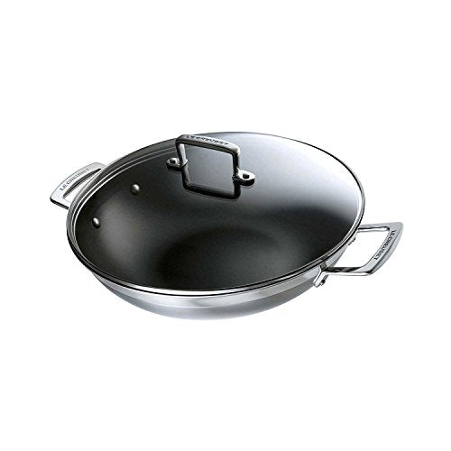 Le Creuset Antihaftbeschichteter Wok aus 3-ply Edelstahl mit Glasdeckel, Ø 30 cm, Für alle Herdarten inkl. Induktion geeignet, Silber, 96201130001000 im Sale