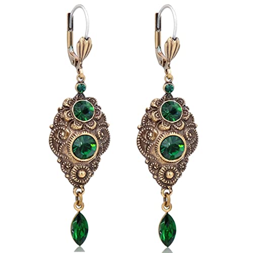 NOBEL SCHMUCK Jugendstil Ohrringe Gold Grün Emerald Ohrhänger Kristalle im Sale