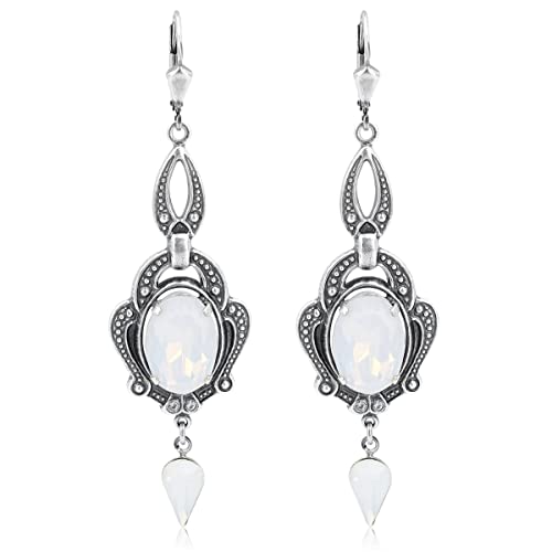 Jugendstil Ohrringe mit Markenkristallen Silber White Opal NOBEL SCHMUCK im Sale