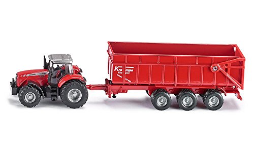 siku 1844, Massey Ferguson Traktor mit Anhänger, 1:87, Metall/Kunststoff, Rot, Kippbarer Anhänger im Sale