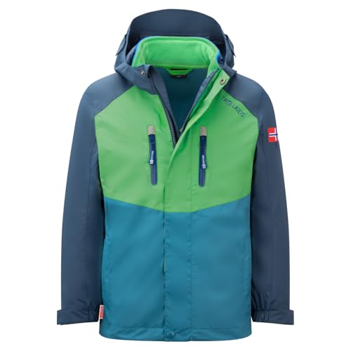 Trollkids Kinder Bryggen wasserdichte winddichte 3in1 Jacke, Frischgrün/Mystik Blau/Dunkel Marine, im Sale