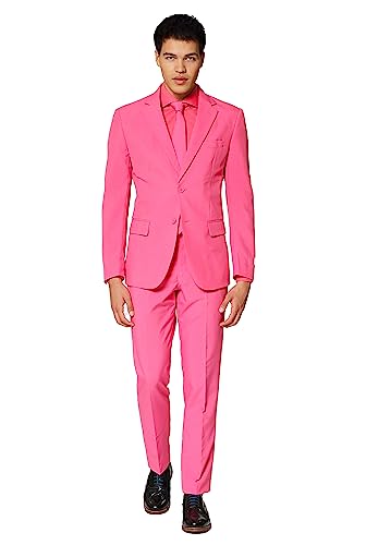 OppoSuits Modisch Party Einfarbige Anzüge für Herren - Mit Jackett, Hose und Krawatte, Rosa (Mr. Pink), 62 EU im Sale