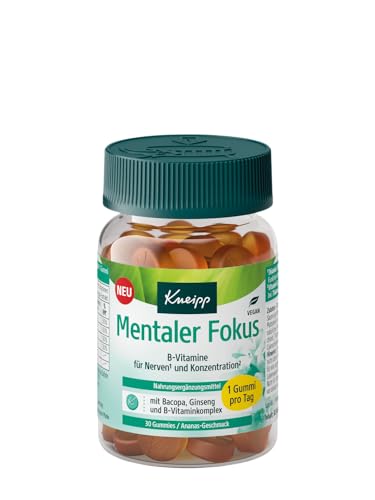 Kneipp Mentaler Fokus Gummies - Vitamin B-Komplex unterstützt Nerven und Konzentration - Gummies mit ausgewogener Kombination aus Vitamin B1, B2, B6 und B12 - Verringerung von Müdigkeit - 30 Stück im Sale