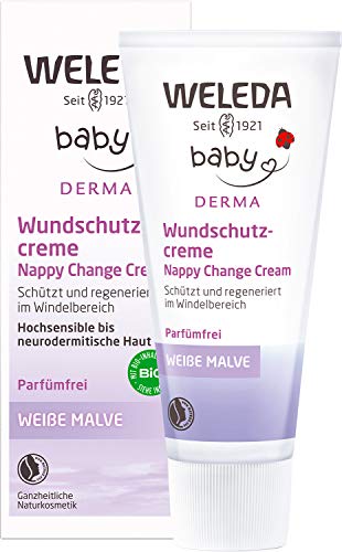 WELEDA Bio Baby Derma Weiße Malve Wundschutzcreme, Naturkosmetik Babycreme für den Schutz und die Regeneration von gereizter Baby Haut, Heilsalbe für die Pflege des Windelbereich (1 x 50ml) im Sale