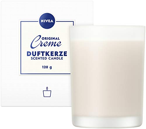 Nivea Original Creme Schöne Glas Duftkerze, Mit Der Bekannten Creme-Note, Zart Im Milchglas-Behälter, 120g im Sale