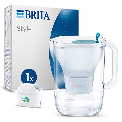 BRITA Wasserfilter-Kanne Style hellblau (2,4l) inkl. 1x MAXTRA PRO All-in-1 Kartusche – Filter im modernen Design für den Kühlschrank zur Reduzierung von Kalk, Chlor, Metalle wie Blei & Kupfer