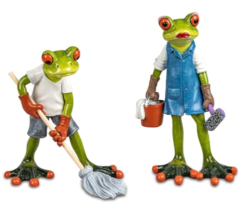 formano 2er Set lustige Frösche Hausputz 16 cm Figur Froschpaar Deko Putzfrau Putzmann