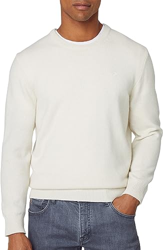 Hackett London Herren Lammwolle Crew Pullover, Beige (Ecru), im Sale