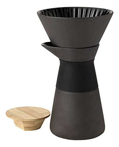 Stelton Theo Kaffeefilterkanne - Mattschwarzes Steinzeug mit Bambusdeckel - Skandinavisches Slow-Brew-Design - Pour Over - 0,6 liter, schwarz im Sale