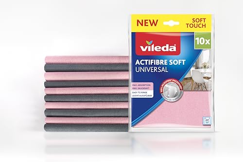 Vileda Actifibre Soft Universal Mikrofasertuch, Reinigungstuch aus 100 Prozent Mikrofaser für streifenfreie Ergebnisse, hohe Saugkraft, ideal für alle glatten Oberflächen, rosa und grau, 10 Stück im Sale