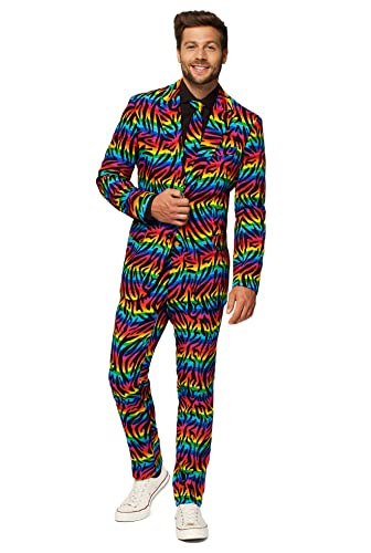 OppoSuits Lustige Verrückt Abschlussball Anzüge für Herren - Komplettes Set: Jackett, Hose und Krawatte,Wild Rainbow,50 im Sale