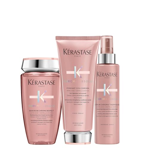 Kérastase, Chroma Absolu, Pflegeroutine mit Shampoo, Conditioner und Hitzeschutz, Für strapaziertes und coloriertes Haar