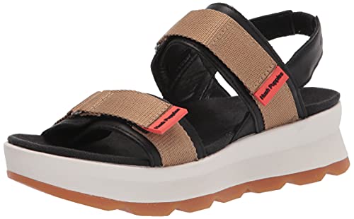 Hush Puppies Women's Andi Slingback Wedge Sandal, Black Leather/Tan Textile, 6