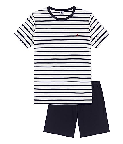 Petit Bateau Jungen Pyjacourt, Weiss Marshmallow / Blau Smoking, 16 Jahre im Sale