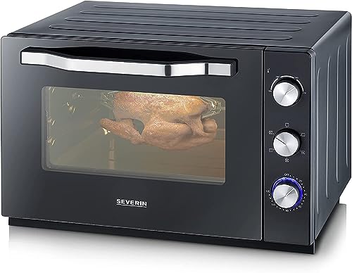 SEVERIN  Back- und Toastofen mit Umluftfunktion, Backofen mit Grillrost, Backblech, Drehspieß und Pizzastein, vielseitiger Heißluftofen mit 60 Kapazität, 2.200 W, schwarz, TO 2073 im Sale